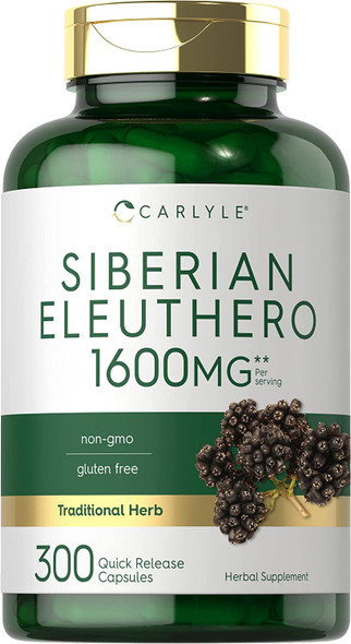 Carlyle Siberian Eleuthero | 1600mg | 300 Capsules | Non-GMO and Gluten Free Formula | Siberian Ginseng | Traditional Herbal Supplement