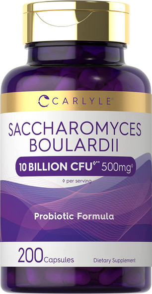 Carlyle Saccharomyces Boulardii Probiotics | 10 Billion CFUs 200 Capsules | Value Size | Non-GMO, Gluten Free Supplement