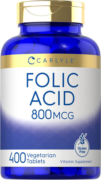 Carlyle Folic Acid | 800 Mcg Tablets | 400 Count | Vegetarian, Non-GMO, Gluten Free