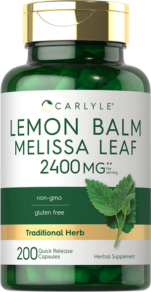 Carlyle Melissa Lemon Balm | 200 Capsules | Non-GMO and Gluten Free Formula | Melissa Leaf Traditional Herbal Supplement | Super Concentrated Extract