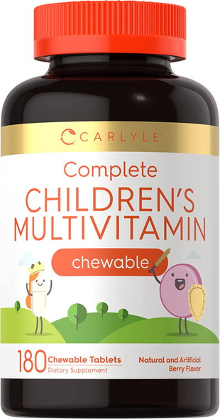 Carlyle Children's Multivitamin | 180 Chewables | Berry Flavor Tablets | Non-GMO, Gluten Free Kids Supplement