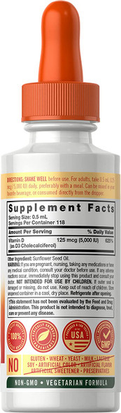 Carlyle Liquid Vitamin D3 | 5000 IU (125 mcg) | 2 oz | Vegetarian, Non-GMO, and Gluten Free Supplement | Vitamin D Liquid Drops for Adults