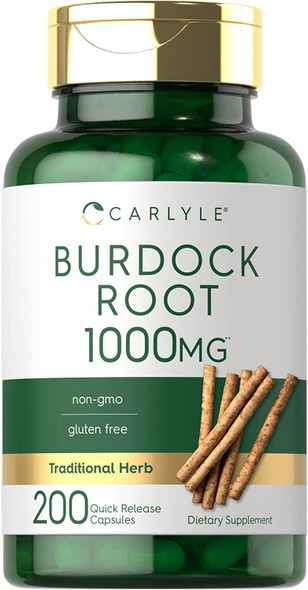 Carlyle Burdock Root | 1000 mg | 200 Capsules | Non-GMO and Gluten Free Formula | Traditional Herb Supplement | Arctium Lappa Extract