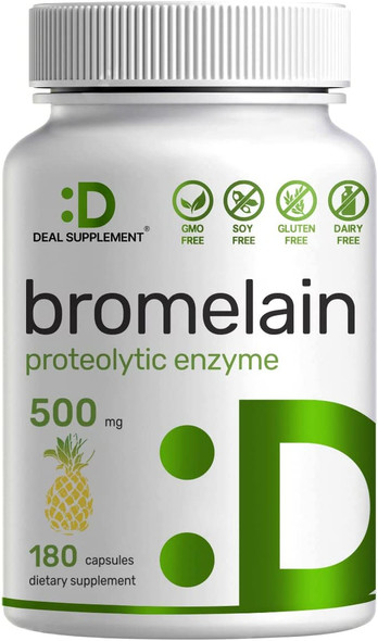 Bromelain Supplement 500mg , 180 Capsules, Optimal Dosage (300 GDU/g) for Digestive Health, Proteolytic Enzyme, Support Joint Health, Anti-Inflammatory & Nutrient Breakdown*