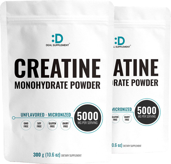 2 Pack Creatine Monohydrate Powder 300 Grams (10.6oz), Unflavored | Pure | Micronized Creatine Powder, 5000mg Per Serving, 2 Month Supply, Vegan | Keto, Non-GMO, No Filler, No Additives - 60 Servings