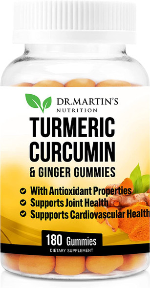 Turmeric Curcumin Gummies with Ginger 180 Count | For Comfort, Joint Support, Inflammatory Responses, Cardiovascular Health & Anti-Aging Supplement