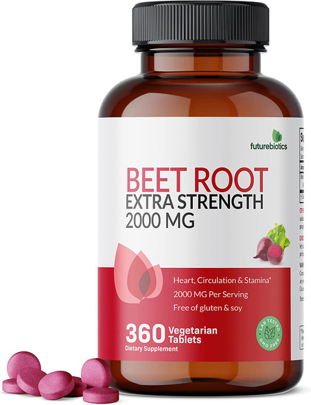 Futurebiotics Beet Root Extra Strength 2000Mg Heart, Circulation & Stamina - Non-Gmo, 360 Vegetarian Tablets