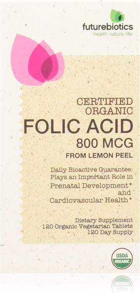Futurebiotics Folic Acid 800mcg from Organic Lemon Peel USDA Certified Organic, 120 Vegetarian Tablets