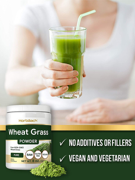 Wheatgrass Powder | 8oz | Vegan, Raw, Non GMO & Gluten Free Wheat Grass Superfood Powder | by Horbaach