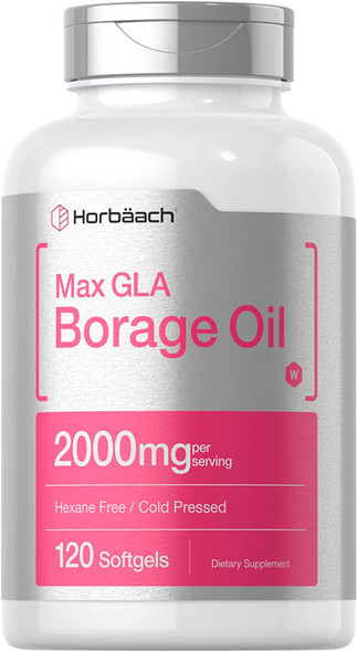 Borage Oil Capsules 2000 mg | 120 Softgels | 380mg of GLA | Cold Pressed Seed Oil Supplement | by Horbaach