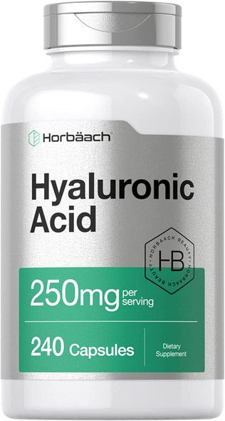 Hyaluronic Acid Capsules | 250 mg | 240 Count | Non-GMO and Gluten Free Supplement | by Horbaach