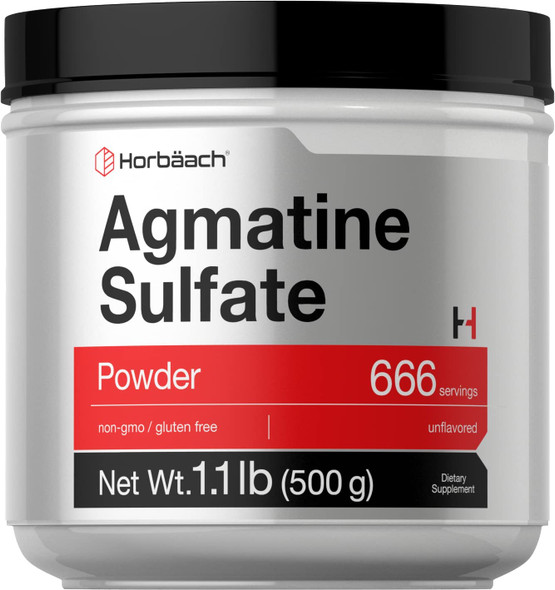 Agmatine Sulfate Powder | 500 Grams | 666 Servings | Unflavored | Pre Workout Supplement | Vegetarian, Non-GMO & Gluten Free | by Horbaach