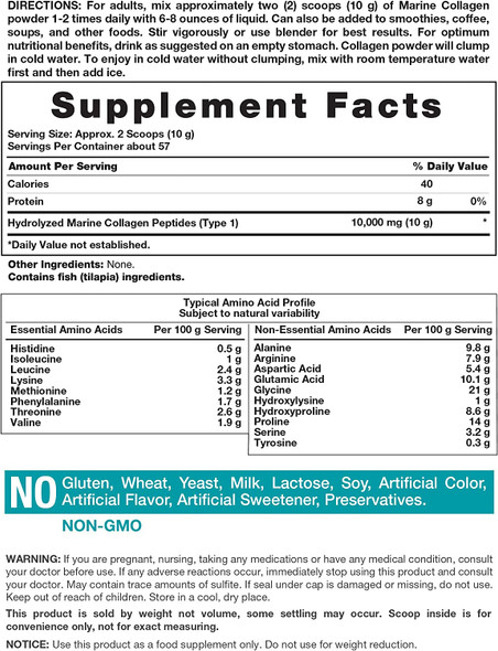 Marine Collagen Powder 20 Oz | Hydrolyzed Collagen Peptides | Unflavored | Keto, Paleo, Non-GMO, Gluten Free Supplement | by Horbaach