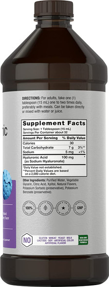 Liquid Hyaluronic Acid Supplement | 100 mg | 16 oz | Cherry Flavor | Non-GMO and Gluten Free Formula | by Horbaach