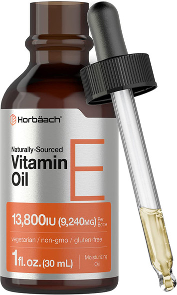 Vitamin E Oil | 13,800iu | 1oz | Vegetarian, Non-GMO, and Gluten Free Formula | Naturally Sourced Supplement | by Horbaach