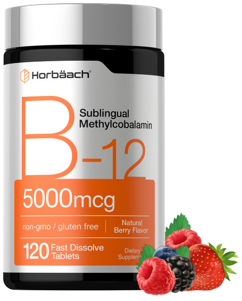 Horbaach  B12 Sublingual Methylcobalamin  5000mcg  120 Fast Dissolve Tablets