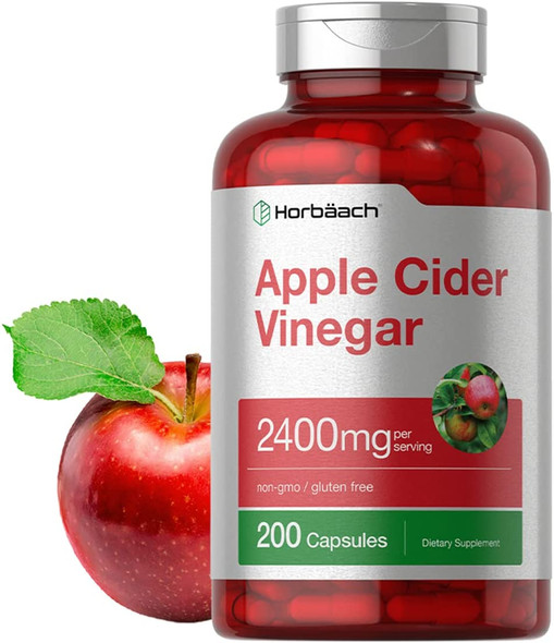 Apple Cider Vinegar Capsules | 2400mg | 200 Pills | Non-GMO, Gluten Free Supplement | by Horbaach