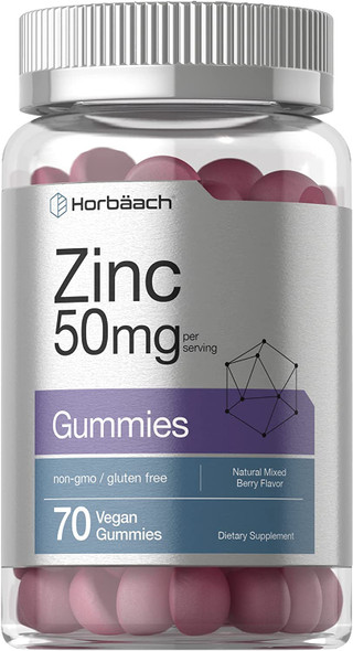 Zinc 50mg Gummies | 70 Count | Vegan, Non-GMO and Gluten Free Formula | Zinc Citrate Dietary Supplement | by Horbaach