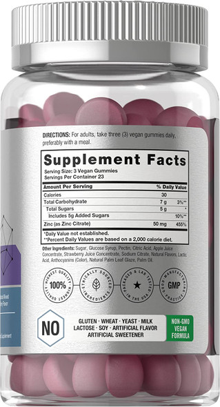 Zinc 50mg Gummies | 70 Count | Vegan, Non-GMO and Gluten Free Formula | Zinc Citrate Dietary Supplement | by Horbaach