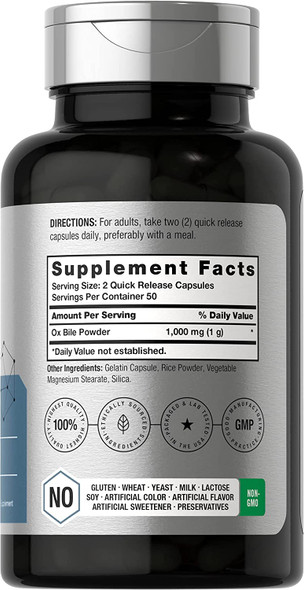 Ox Bile 1000 mg 100 Capsules | Digestive Enzymes Supplement | Non-GMO & Gluten Free | by Horbaach