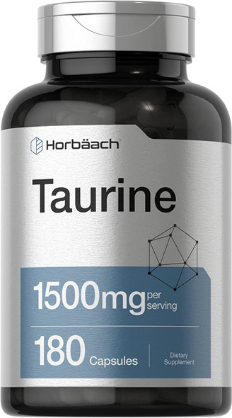 Taurine 1500mg Capsules | 180 Count | Non-GMO and Gluten Free Supplement | by Horbaach