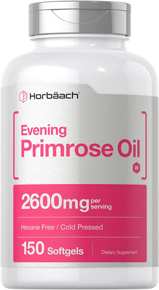 Evening Primrose Oil Capsules 2600mg | 150 Softgels | Hexane and Solvent Free Pills | Cold Pressed Supplement with GLA | Non-GMO, Gluten Free | by Horbaach