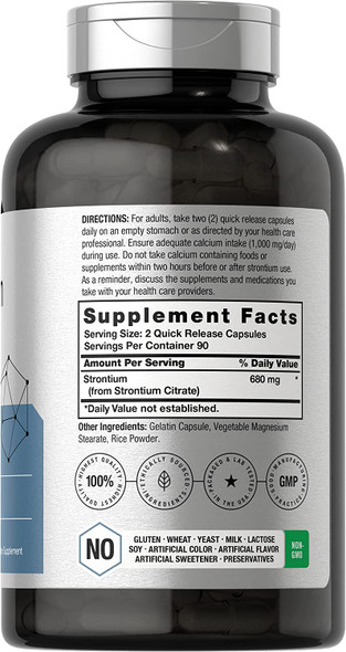 Strontium Citrate 680 mg | 180 Caps | Non-GMO & Gluten Free Supplement | by Horbaach