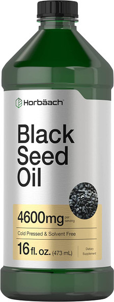 Black Seed Oil | 4600mg | 16 oz | Cold Pressed Nigella Sativa Supplement | Vegetarian, Non-GMO, Gluten Free, and Solvent Free Formula | by Horbaach