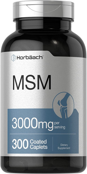 MSM Supplement | 3000mg | 300 Coated Caplets | Methylsulfonylmethane with Calcium | Vegetarian, Non-GMO, Gluten Free | by Horbaach