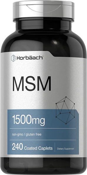 MSM Supplement | 1500mg per Coated Caplet | 240 Count | Vegetarian, Non-GMO, and Gluten Free Formula | Methylsulfonylmethane | by Horbaach