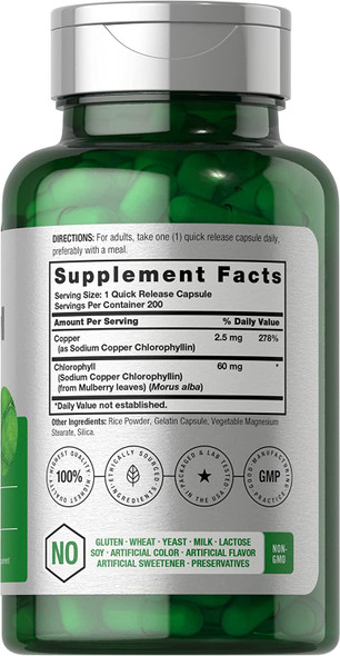 Chlorophyll Capsules | 200 Count | Non-GMO and Gluten Free Supplement | Naturally-Occurring Pigment | by Horbaach