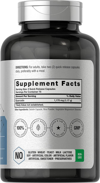 Quercetin Capsules | 1170mg | 150 Count | Non-GMO, Gluten Free Supplement | High Potency Formula | by Horbaach