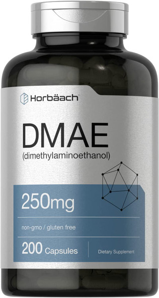 DMAE Supplement 250mg | 200 Capsules | Non-GMO, Gluten Free | DMAE Bitartrate | by Horbaach