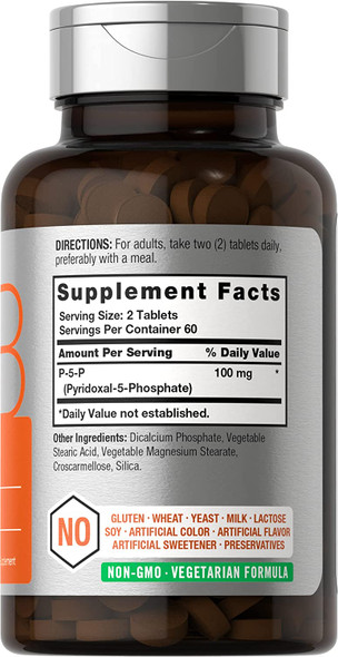 P5P Activated Vitamin B6 100mg | 120 Tablets | Vegetarian Supplement, Non-GMO, Gluten Free | Pyridoxal 5 Phosphate | Coenzyme B6 | by Horbaach