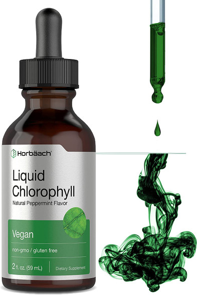 Liquid Chlorophyll | 2 oz | Vegan, Non-GMO, and Gluten Free Formula | Natural Peppermint Flavor | by Horbaach