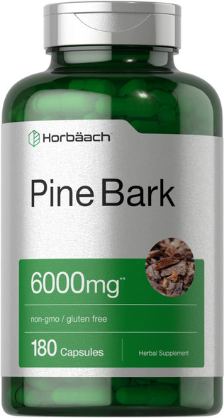 Pine Bark Extract | 6000 mg | 180 Capsules | Standardized to Contain 380 mg Proanthocyanidins | Non-GMO, Gluten Free Supplement | High Potency Extract Formula | by Horbaach