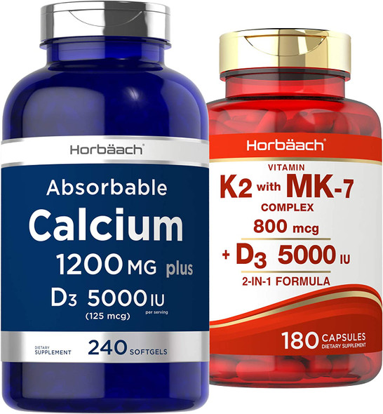 Calcium With Vitamin D3 | K2 D3 Vitamin Supplement | Bone And Joint Double Pack Bundle | By Horbaach