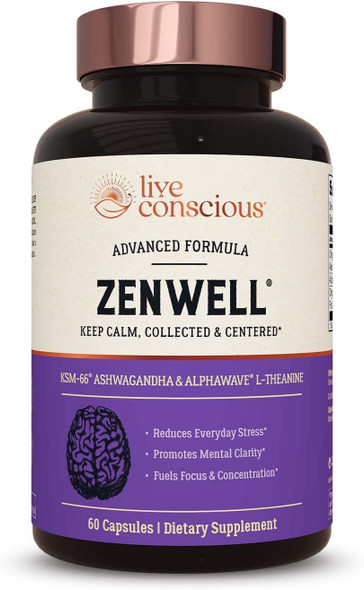 KSM-66 Ashwagandha + AlphaWave - ZenWell by LiveWell | Cognitive, Brain Health (60 Capsules)