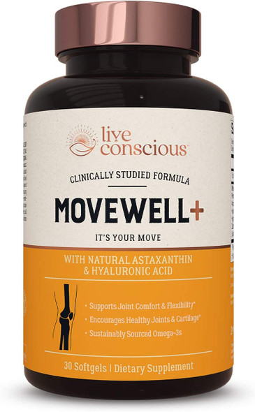 Joint Health Supplement - MoveWell Plus by LiveWell | Antarctic Krill Oil, Natural Astaxanthin and Hyaluronic Acid | Outperforms Glucosamine