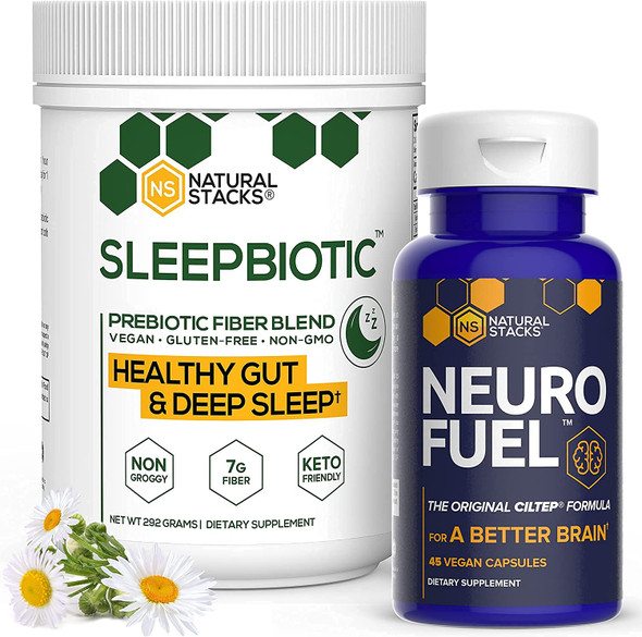 Natural Stacks Supplements Bundle - SleepBiotic Prebiotic Fiber (292g) + NeuroFuel Brain Supplement (45caps) - Daily Focus, Memory and Motivation Boost, Gut Health and Deep Sleep
