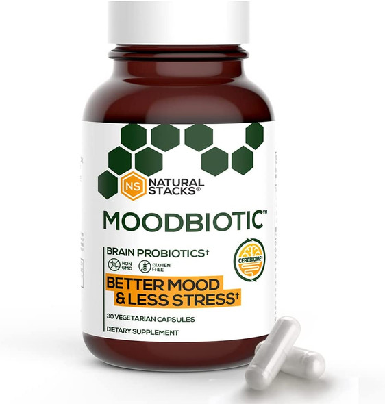 MoodBiotic Probiotics for Women & Men - Probiotic Lactobacilli Supplement w/ 6 Billion CFU for Better Mood, Stress Management, Improved Cognition & Gut Health (30ct) - w/ Cerebiome