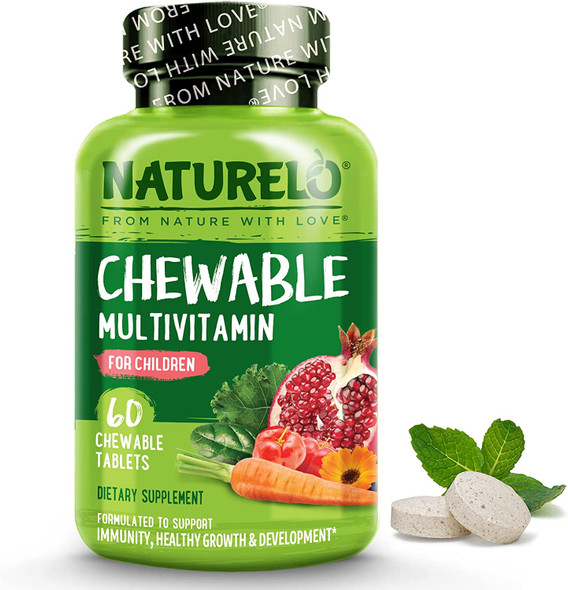 NATURELO Chewable Vitamin for Kids  Multivitamin with Whole Food Organic Fruit Blend - 60 Tablets for Children