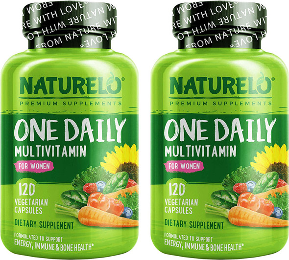 NATURELO One Daily Multivitamin for Women - Energy Support - Whole Food Supplement to Nourish Hair, Skin, Nails - Non-GMO - No Soy - Gluten Free - 120 Capsules | 8 Month Supply