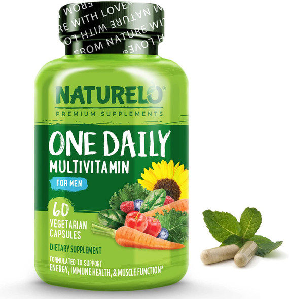 NATURELO One Daily Multivitamin for Men - with Vitamins & Minerals + Organic Whole Foods - Supplement to Boost Energy, General Health - Non-GMO - 60 Capsules | 2 Month Supply