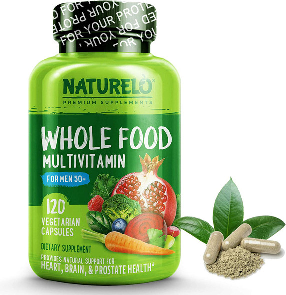 Naturelo Whole Food Multivitamin For Men 50+ - With Vitamins, Minerals, Organic Herbal Extracts - Vegan Vegetarian - For Energy, Brain, Heart And Eye Health - 120 Capsules