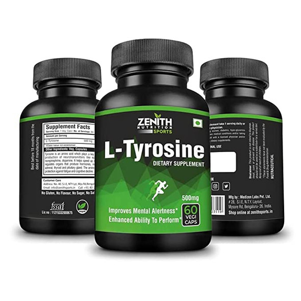Potent L Tyrosine 500mg Capsules - Amino Acid Nutritional Supplement for Brain Health Thyroid Support - L-Tyrosine 500mg Brain Supplement for Memory and Focus Support