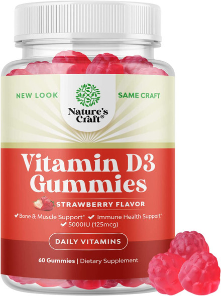 Vegan Vitamin D3 Gummies for Adults - Vitamin D3 5000 IU Natural Gummy Vitamins for Men and Womens Immunity Joint Support Plus Teeth - Gelatin Free Non GMO Delicious Mango Flavor