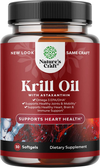 Antarctic Krill Oil Softgels - High Absorption Krill Oil Omega 3 Fatty Acid Supplement with Potent EPA DHA Astaxanthin and Phospholipids - Wild Caught Burpless Fish Oil Omega 3 Supplement (30 Count)