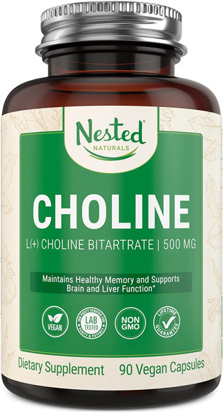 Choline Bitartrate 500mg | Supports Cognitive Function | 100% Vegan & Non-GMO Choline