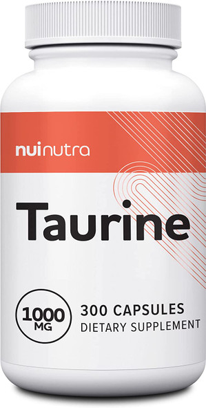 Nui Nutra Taurine Supplement | 1000mg Capsules | 300 Servings | Supports Metabolism, Liver, Eyes, Brain, Heart, & Digestive System | Promotes Nerve & Muscle Growth | Pre-Workout